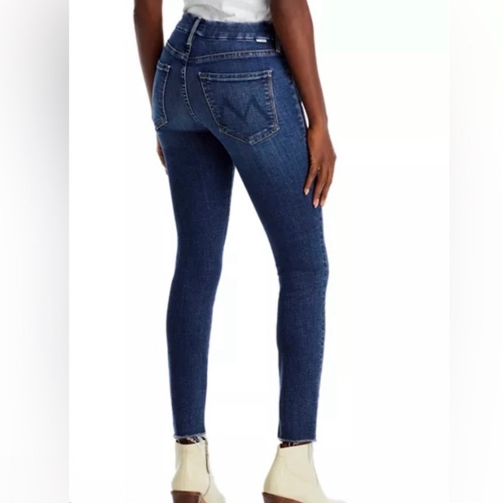 Mother The Looker Ankle Fray Jeans Hot Springs Dark Blue Skinny 24 High Rise